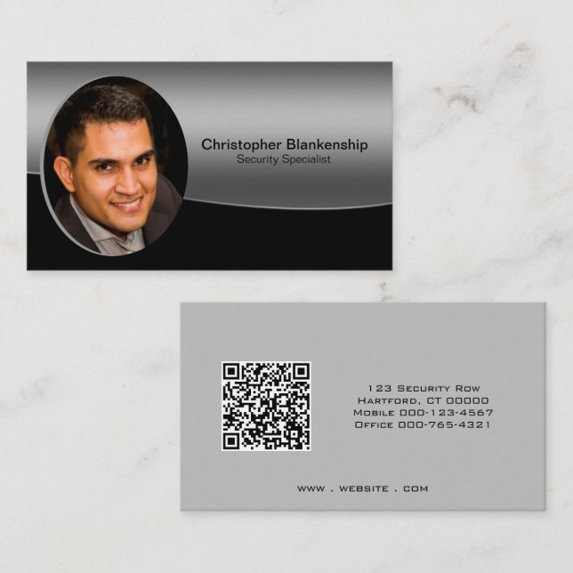 Beruflicher QR-Code für  Foto in Schwarz und Grau Visitenkarte (Vorne/Hinten)