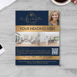 beruflicher QR-Code für modernes Real Anwesen Flyer<br><div class="desc">real Anwesen beruflichen Haus Immobilien Gold Business Card fügen Ihr Foto,  moderne Skript-Schriftart. QR-Code hinzufügen</div>