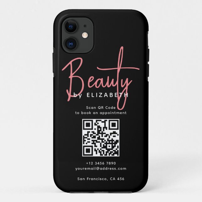 Beruflicher QR-Code für Schwarz-Rosa-Script-Beauty Case-Mate iPhone Hülle (Rückseite)