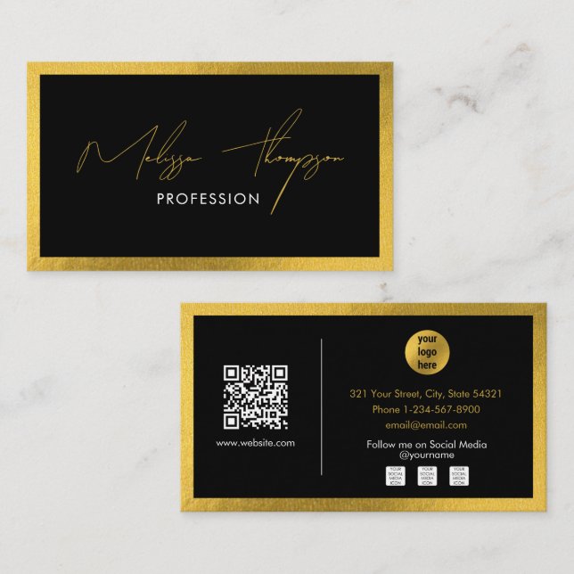 Beruflicher QR-Code für Schwarzes Gold-Signature-S Visitenkarte (Vorne/Hinten)