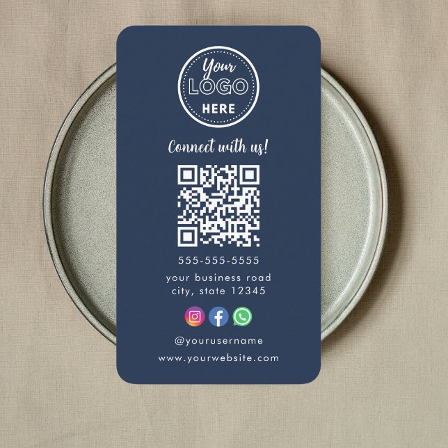 Beruflicher Qr Code Instagram Facebook Logo Navy Visitenkarte (Von Creator hochgeladen)