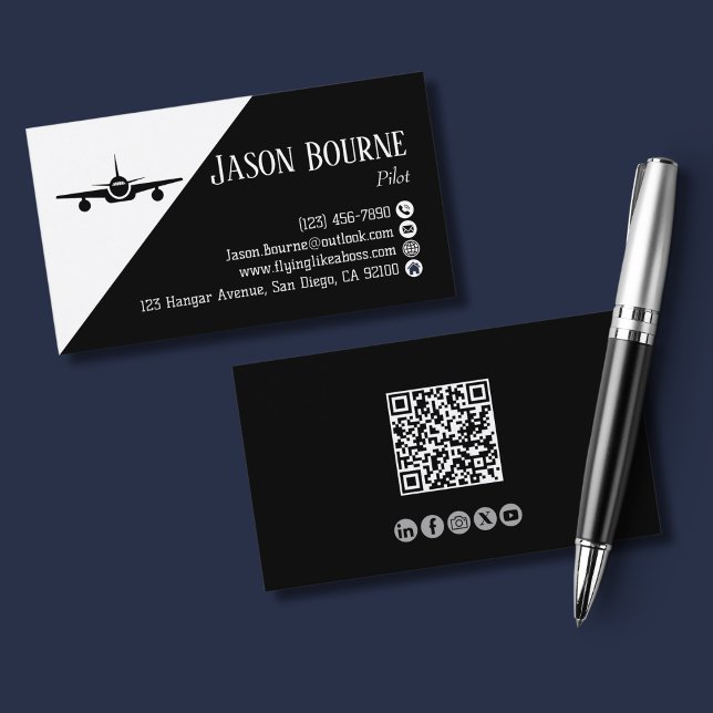 Beruflicher QR-Code Luftfahrt-Mitarbeiter Schwarz- Visitenkarte (Von Creator hochgeladen)