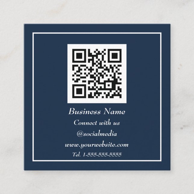 Beruflicher QR Code Scannable Navy Blue Quadratische Visitenkarte (Vorderseite)