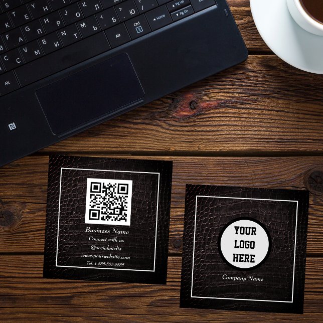Beruflicher QR-Code Scannerbraun Leder Quadratische Visitenkarte (Von Creator hochgeladen)