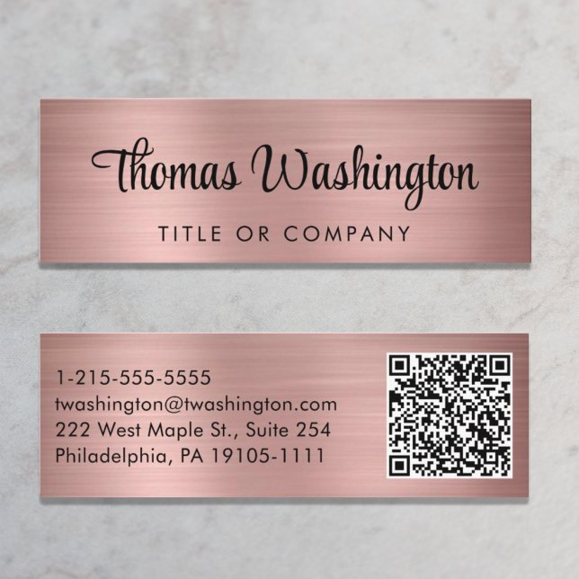 Beruflicher QR-Code Stilvolle Script-Rose Gold Mini Visitenkarte (Von Creator hochgeladen)