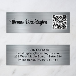 Beruflicher QR-Code Stilvolles Script Silver Mini Visitenkarte