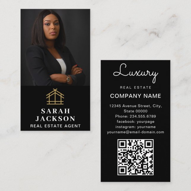 Beruflicher Real Anwesen Realtor Foto QR Code hinz Visitenkarte (Vorne/Hinten)