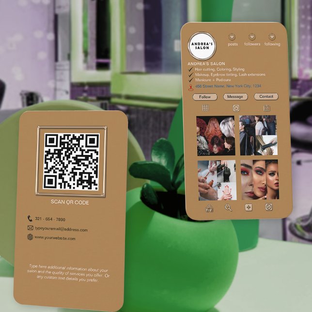 Beruflicher Salon Tan Brown Beige Niedlich Instagr Visitenkarte (Von Creator hochgeladen)