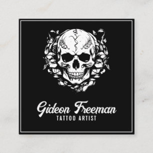 Beruflicher Schwarz-Weiß-Schädel-Tattookünstler Quadratische Visitenkarte