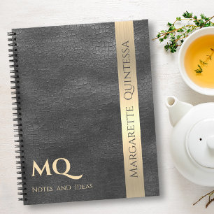 Beruflicher schwarzer Ledergoldstreifen Mit Monogr Notizbuch