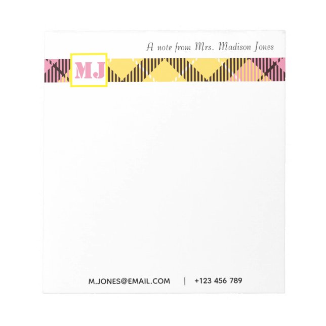 Beruflicher Skriptname Modern Monogram Kariert Notizblock (Vorderseite)