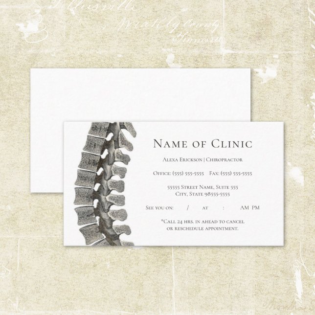 Beruflicher Spine Chiropraktiker Ernennung Terminkarte (Professional Spine Chiropractor Appointment Reminder Business Cards)
