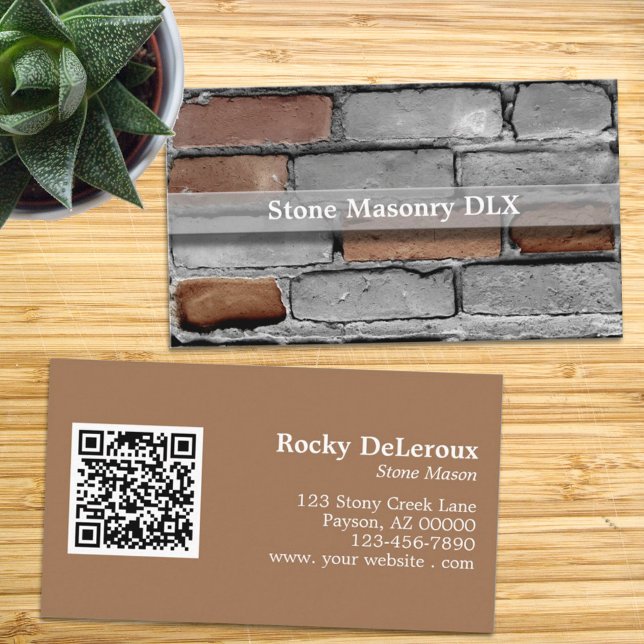 Beruflicher Stonemason Rustic Brick and QR Code Visitenkarte (Von Creator hochgeladen)