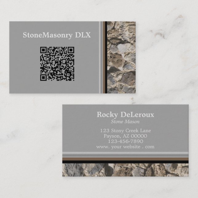 Beruflicher Stonemason Rustic Rock Border QR Code Visitenkarte (Vorne/Hinten)