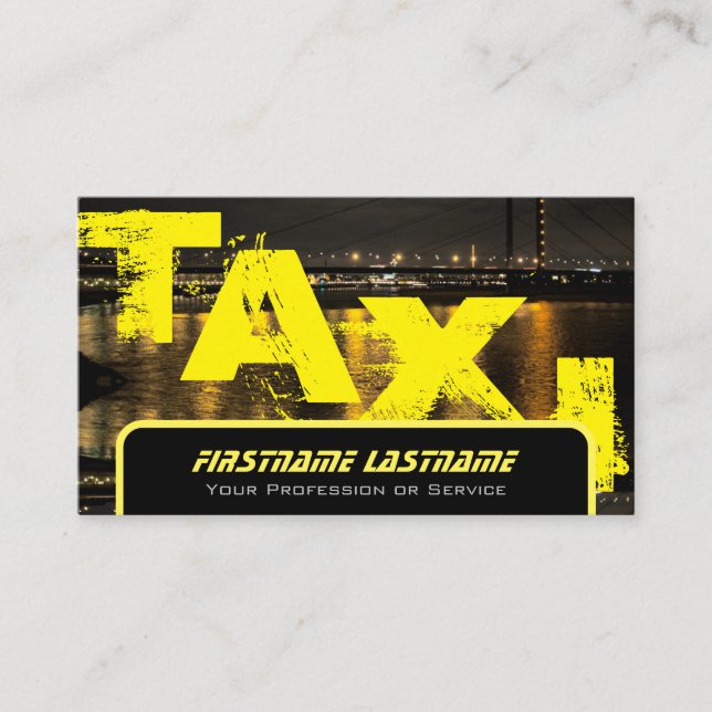 Beruflicher Taxifahrer gelbes Taxi Visitenkarte (Vorderseite)