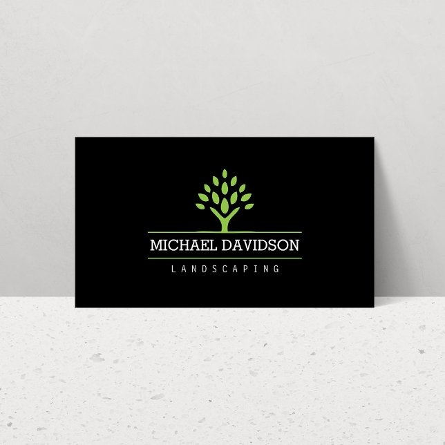Beruflicher Tree Landscaping Black Business Card Visitenkarte (Von Creator hochgeladen)