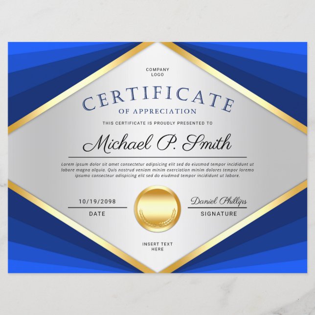 Beruflicher Zertifikatsschein (Vorderseite)