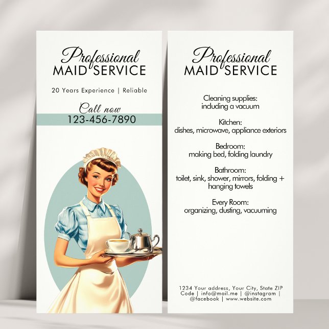 Beruflicher Zimmerservice Werbekarte (Professional Maid Housekeeping Service Retro Rack Card)