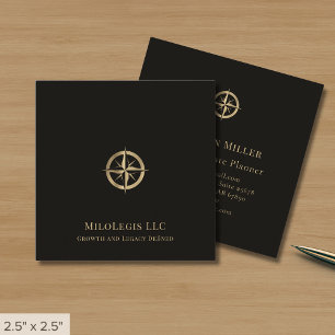 Berufliches Black-Gold-Compass-Logo Quadratische Visitenkarte