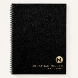 Berufliches Black Leather Gold Monogramm Notizbuch