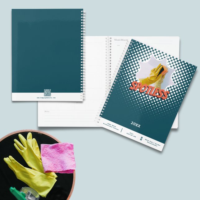 Berufliches blaues Weiß Haus - Reinigung Ernennung Planer (Professional Blue White House Cleaning Appointment Planner | Promotional Gift Motto Contact QR-code)