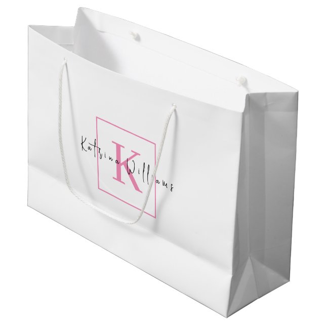 Berufliches Branding-Logo Rosa-Script-Monogramm Große Geschenktüte (Vorderseite Schrägansicht)