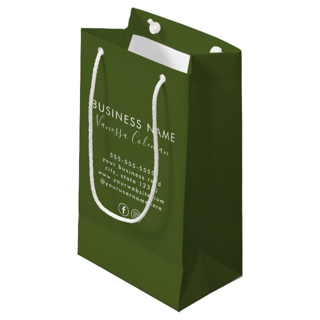 Berufliches Branding Minimaler Script Moss Green Kleine Geschenktüte (Vorderseite Schrägansicht)