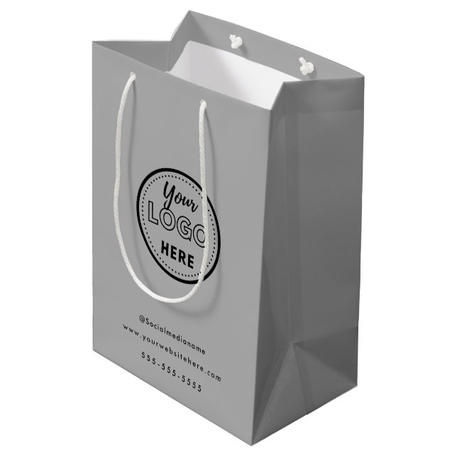 Berufliches Branding Minimalistisch-Graue Promo-Lo Mittlere Geschenktüte (Rückseite Schrägansicht)