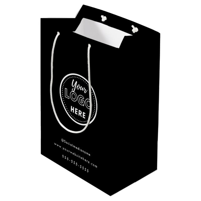 Berufliches Branding - Minimalistisches Schwarzes  Mittlere Geschenktüte (Rückseite Schrägansicht)