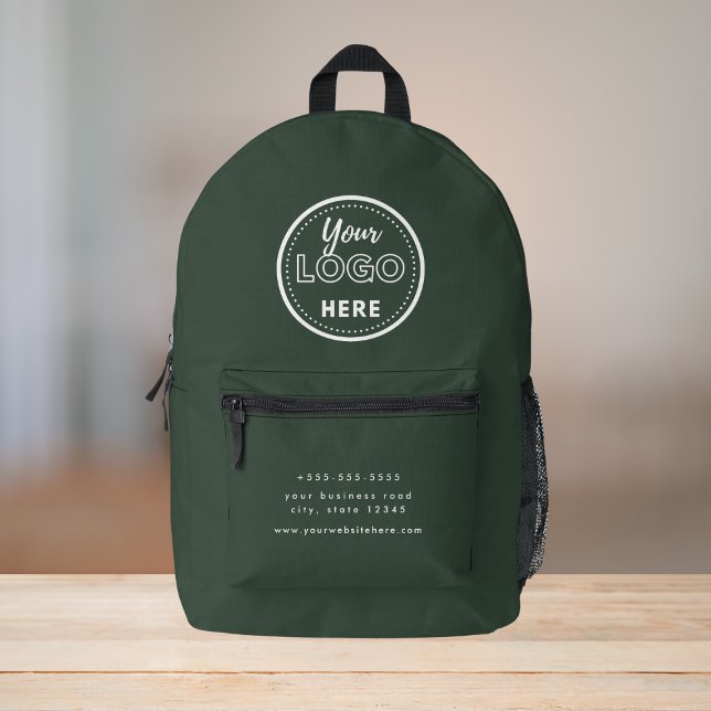 Berufliches Branding - Modern Forest Green Logo Bedruckter Rucksack (Von Creator hochgeladen)