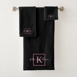 Berufliches Brandinglogo Schwarz-Rosa-Monogramm Badhandtuch Set