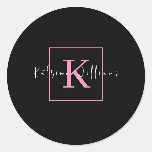 Berufliches Brandinglogo Schwarz-Rosa-Monogramm Runder Aufkleber (Vorderseite)