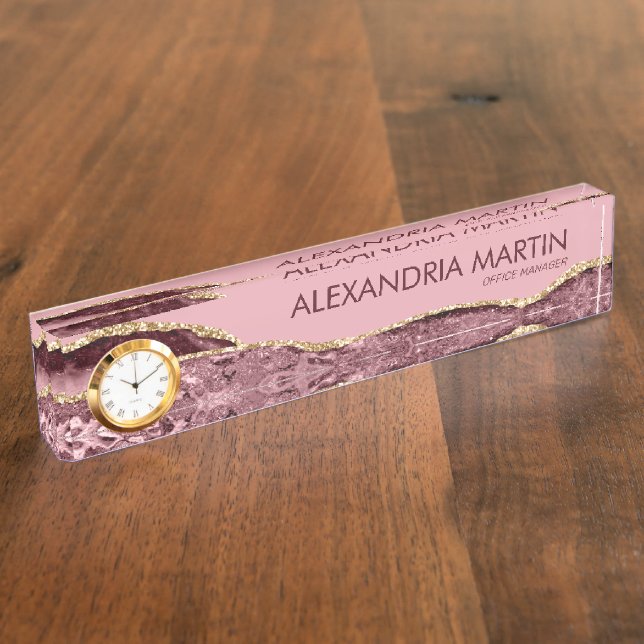 Berufliches burgundy Pink Gold Glitzer Office Namensplakette (Seite)