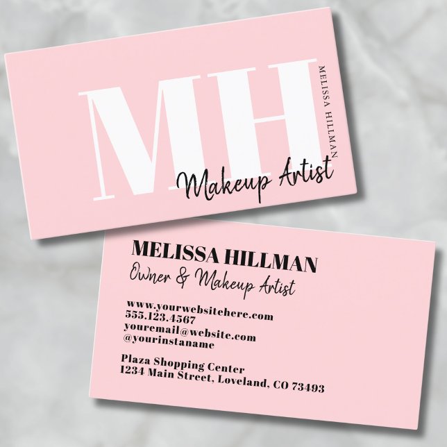 Berufliches Einfach-Rosa Monogramm Visitenkarte (Pink Professional Simple Modern Monogram Business Card)