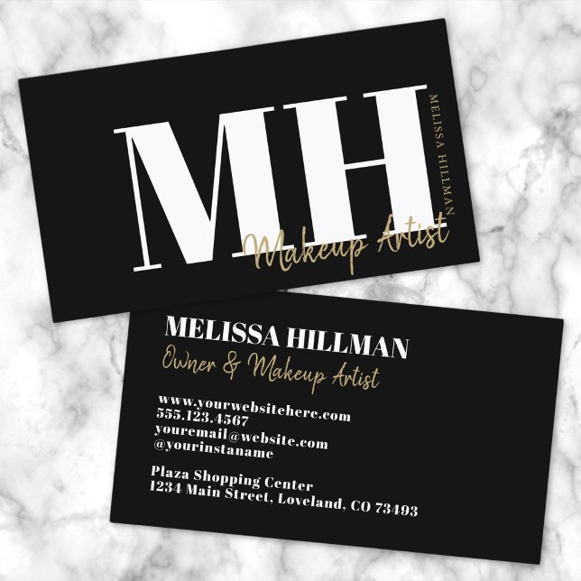 Berufliches einfaches, elegantes Schwarzes Monogra Visitenkarte (Professional Simple Modern Black Gold Monogram Business Card)