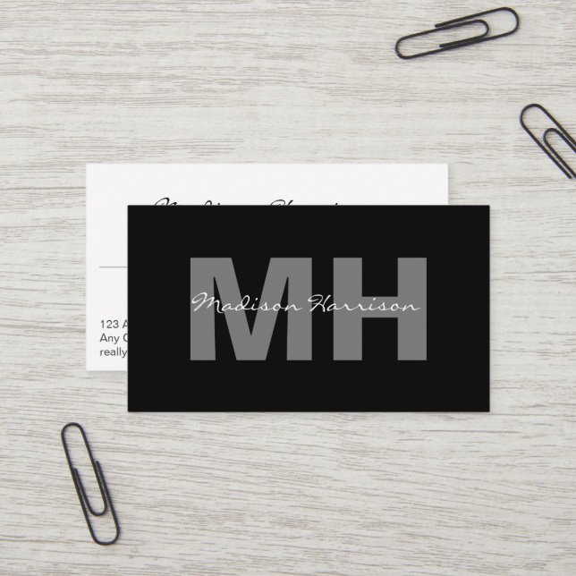Berufliches einfaches, modernes Black Business Mon Visitenkarte (Vorderseite/Rückseite Beispiel)