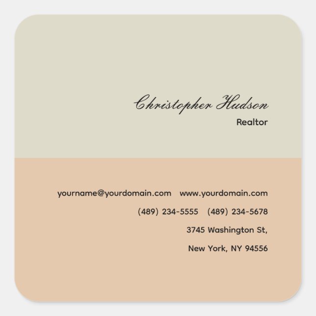 Berufliches einfaches Schlichtes Realtor Real Anwe Quadratischer Aufkleber (Vorderseite)