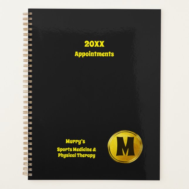 Berufliches elegantes Black Gold Monogram Business Planer (Vorderseite)