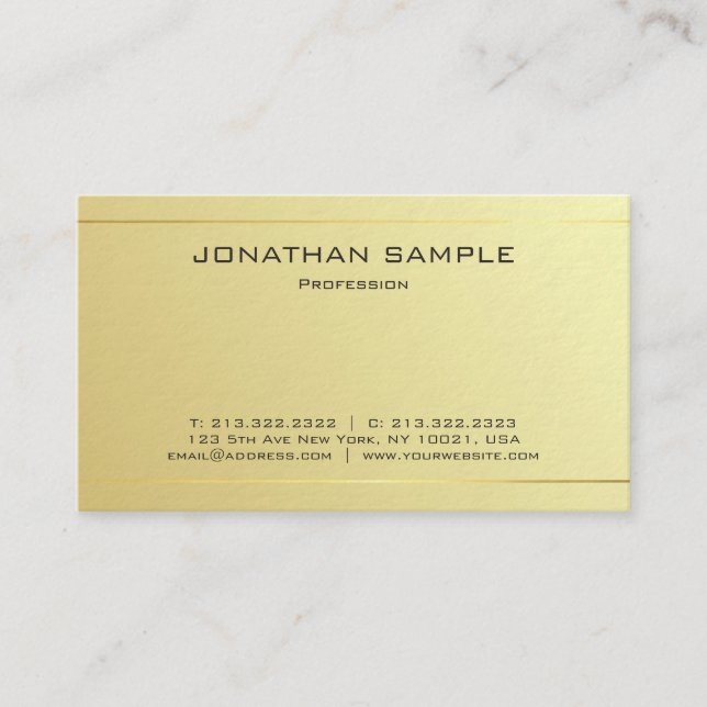 Berufliches Elegantes Gold Minimalistischer Luxus Visitenkarte (Vorderseite)
