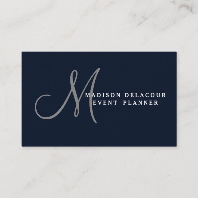 Berufliches elegantes modernes Monogramm-Blau u. Visitenkarte (Vorderseite)