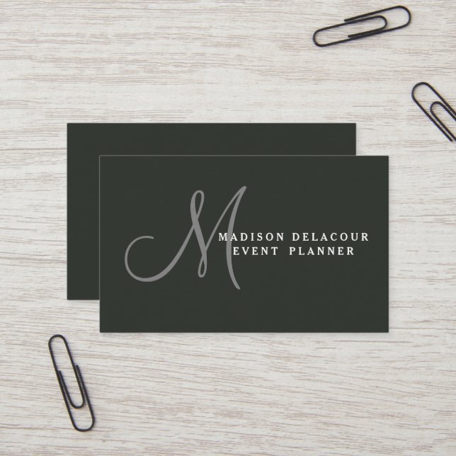 Berufliches Elegantes Modernes Monogramm Blau & We Visitenkarte (Vorderseite/Rückseite Beispiel)