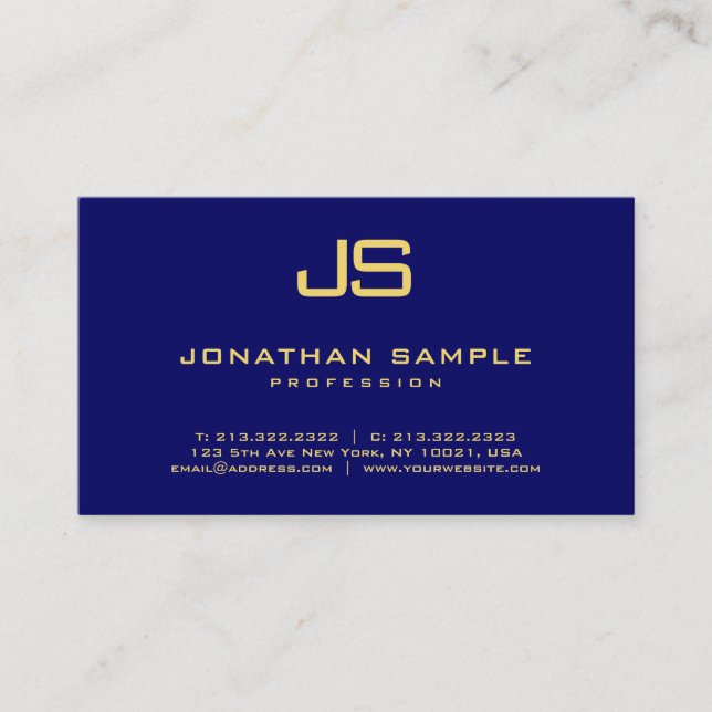 Berufliches, elegantes Monogram Navy Blue Gold Visitenkarte (Vorderseite)