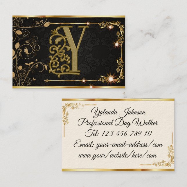 Berufliches, elegantes Monogramm Schwarz und Gold Visitenkarte (Vorne/Hinten)