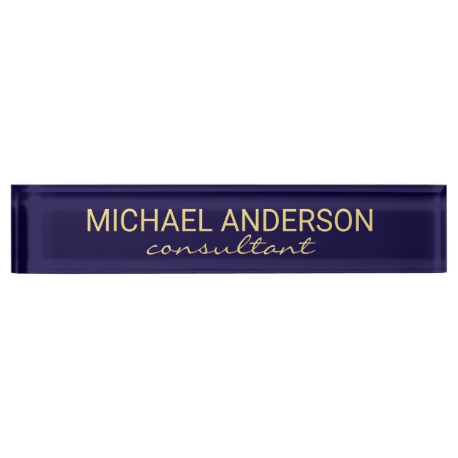 Berufliches Elegantes Navy Blue und Gold Namensplakette (Vorderseite)