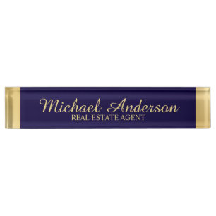 Berufliches Elegantes Navy Blue und Gold Namensplakette