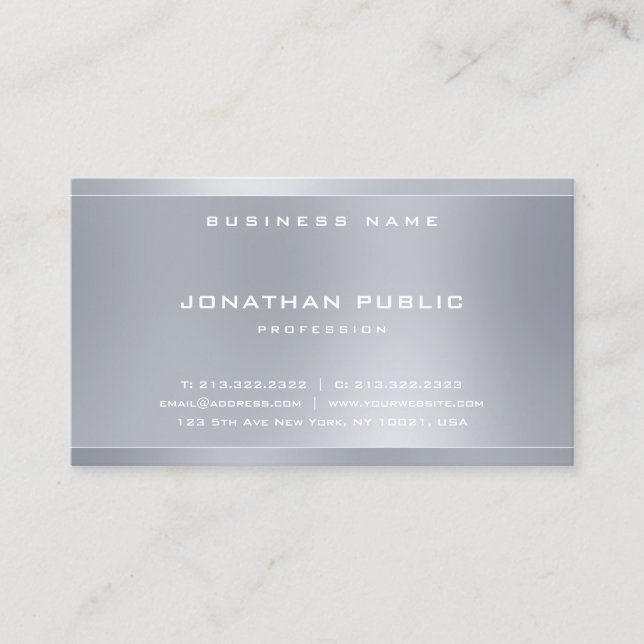 Berufliches elegantes Silver Look Template modern Visitenkarte (Vorderseite)
