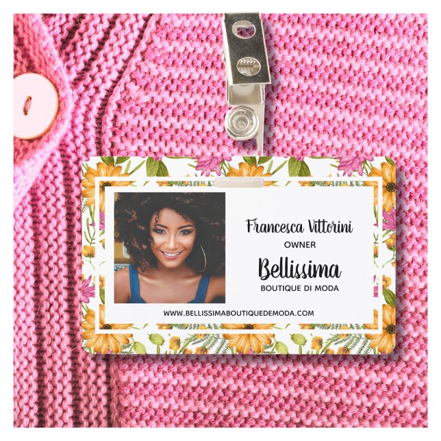 Berufliches elegantes Wasserfarben Blütenrosa Gelb Ausweis (Von Creator hochgeladen)