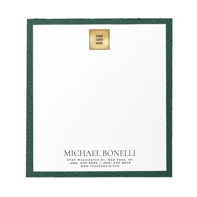 Berufliches Emerald Green Leather Square-Logo Notizblock (Vorderseite)