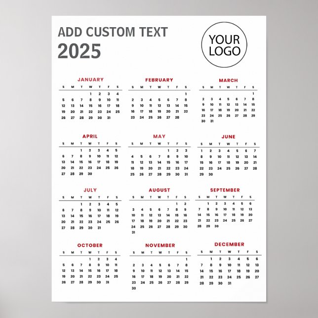 Berufliches Firmenlogo und Text-Kalender 2025 Poster (Vorne)