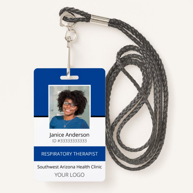 Berufliches Foto Blue Employee ID Abzeichen Ausweis (Vorderseite mit Schlüsselband)